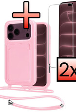 NoXx NoXx iPhone 18 Pro Max Hoesje Pashouder met Koord Met 2x Screenprotector - Lichtroze