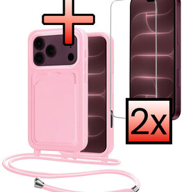 NoXx NoXx iPhone 18 Pro Max Hoesje Pashouder met Koord Met 2x Screenprotector - Lichtroze