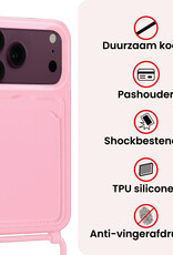 NoXx NoXx iPhone 18 Pro Max Hoesje Pashouder met Koord Met 2x Screenprotector - Lichtroze