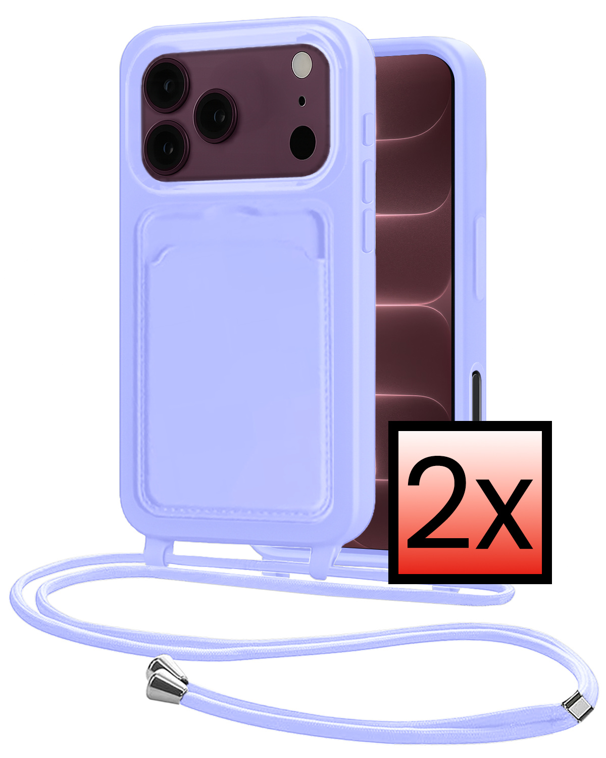 NoXx NoXx iPhone 18 Pro Max Hoesje Pashouder met Koord - Lila - 2 PACK