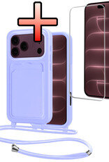NoXx NoXx iPhone 18 Pro Max Hoesje Pashouder met Koord Met Screenprotector - Lila