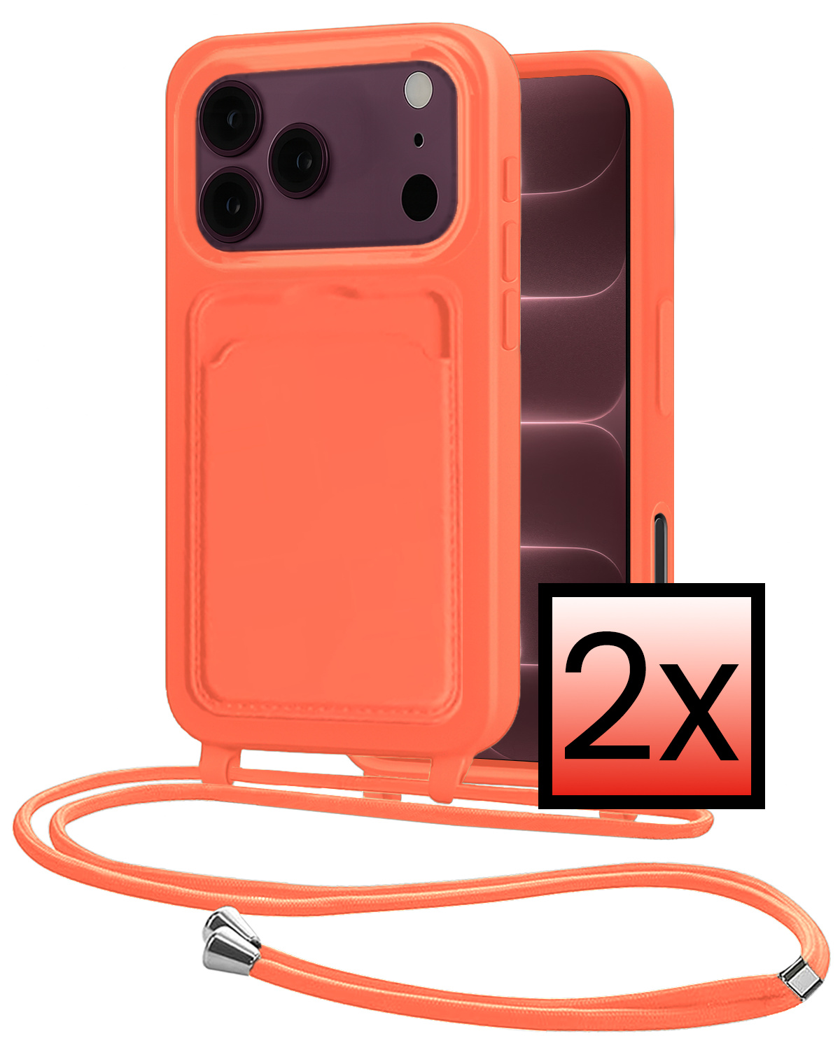 NoXx NoXx iPhone 18 Pro Max Hoesje Pashouder met Koord - Papaya - 2 PACK