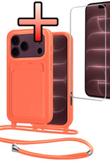 NoXx NoXx iPhone 18 Pro Max Hoesje Pashouder met Koord Met Screenprotector - Papaya