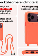 NoXx NoXx iPhone 18 Pro Max Hoesje Pashouder met Koord Met Screenprotector - Papaya