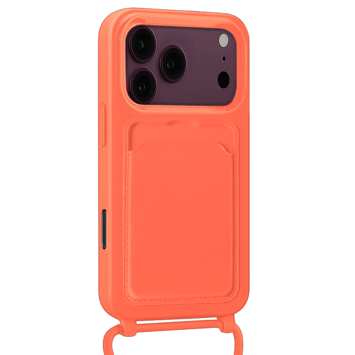 NoXx NoXx iPhone 18 Pro Max Hoesje Pashouder met Koord Met Screenprotector - Papaya