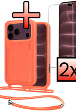 NoXx NoXx iPhone 18 Pro Max Hoesje Pashouder met Koord Met 2x Screenprotector - Papaya