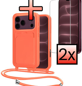 NoXx NoXx iPhone 18 Pro Max Hoesje Pashouder met Koord Met 2x Screenprotector - Papaya