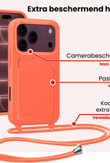 NoXx NoXx iPhone 18 Pro Max Hoesje Pashouder met Koord Met 2x Screenprotector - Papaya