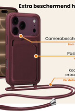 Nomfy Nomfy iPhone 18 Pro Hoesje Pashouder met Koord Met Screenprotector - Aubergine