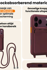 Nomfy Nomfy iPhone 18 Pro Hoesje Pashouder met Koord Met Screenprotector - Aubergine