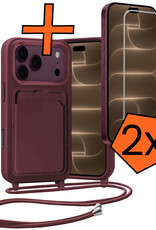 Nomfy Nomfy iPhone 18 Pro Hoesje Pashouder met Koord Met 2x Screenprotector - Aubergine