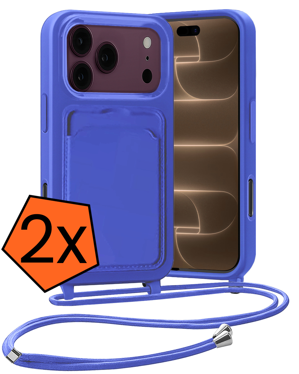 Nomfy Nomfy iPhone 18 Pro Hoesje Pashouder met Koord - Fel Blauw - 2 PACK