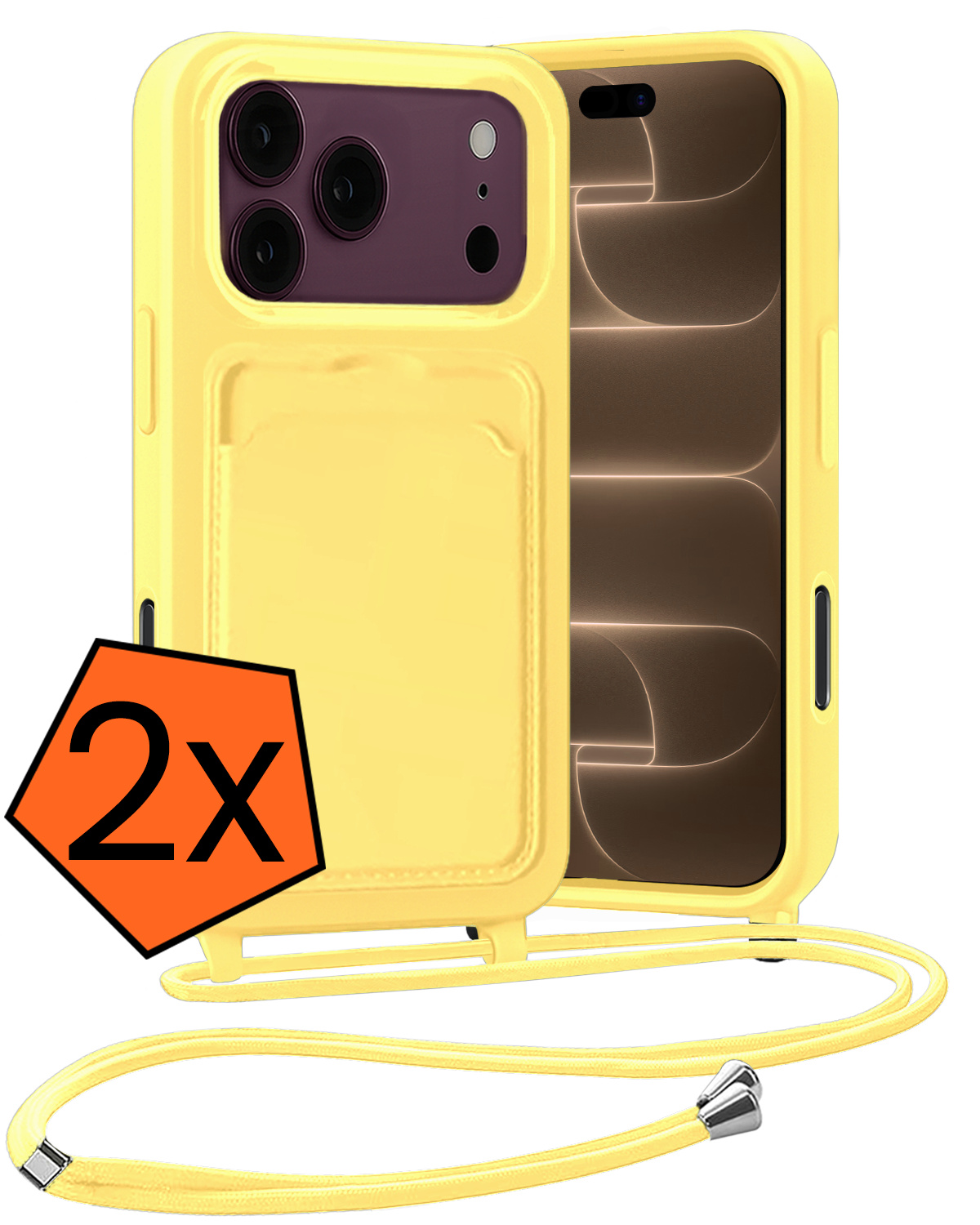 Nomfy Nomfy iPhone 18 Pro Hoesje Pashouder met Koord - Geel - 2 PACK