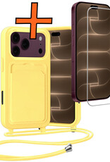 Nomfy Nomfy iPhone 18 Pro Hoesje Pashouder met Koord Met Screenprotector - Geel