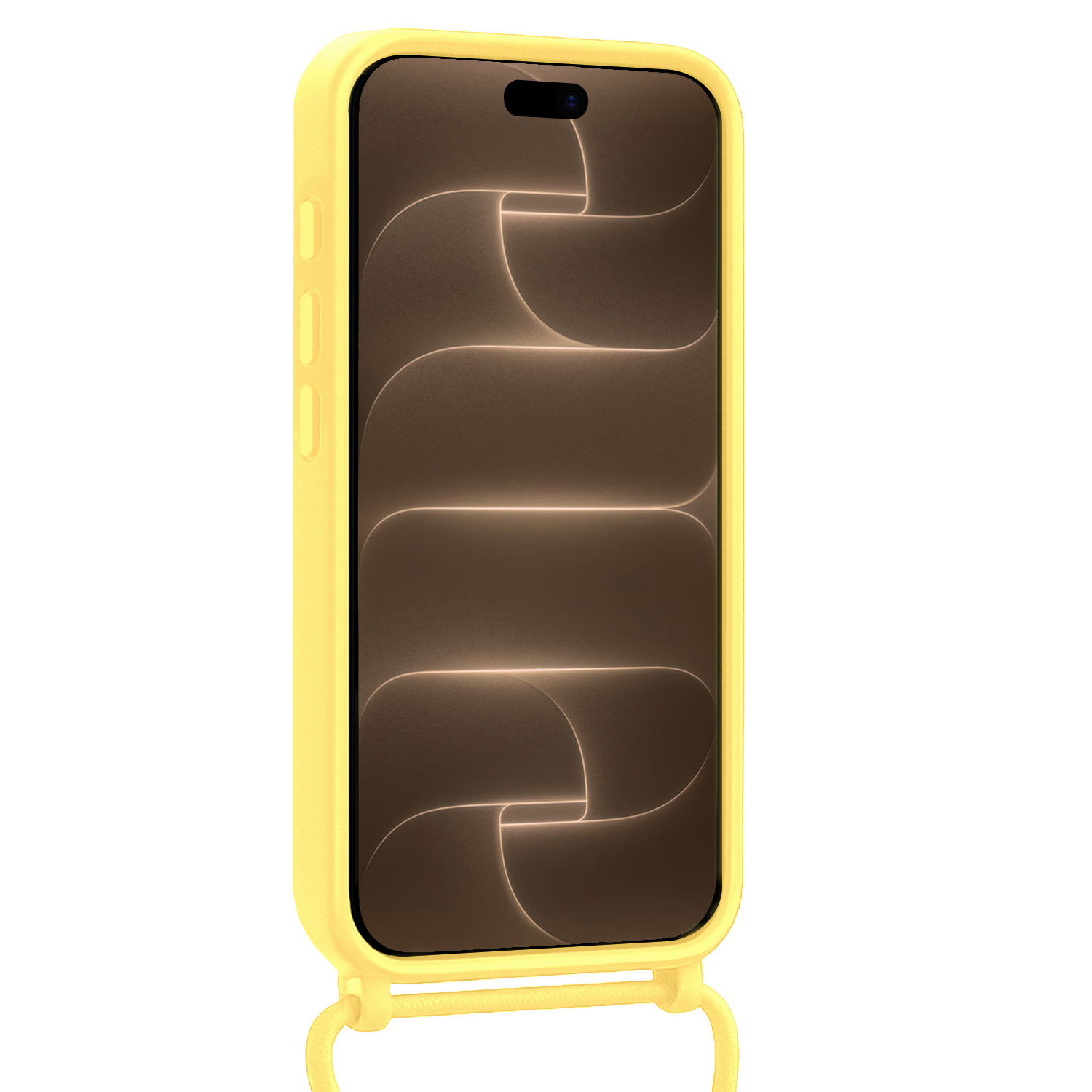 Nomfy Nomfy iPhone 18 Pro Hoesje Pashouder met Koord Met Screenprotector - Geel