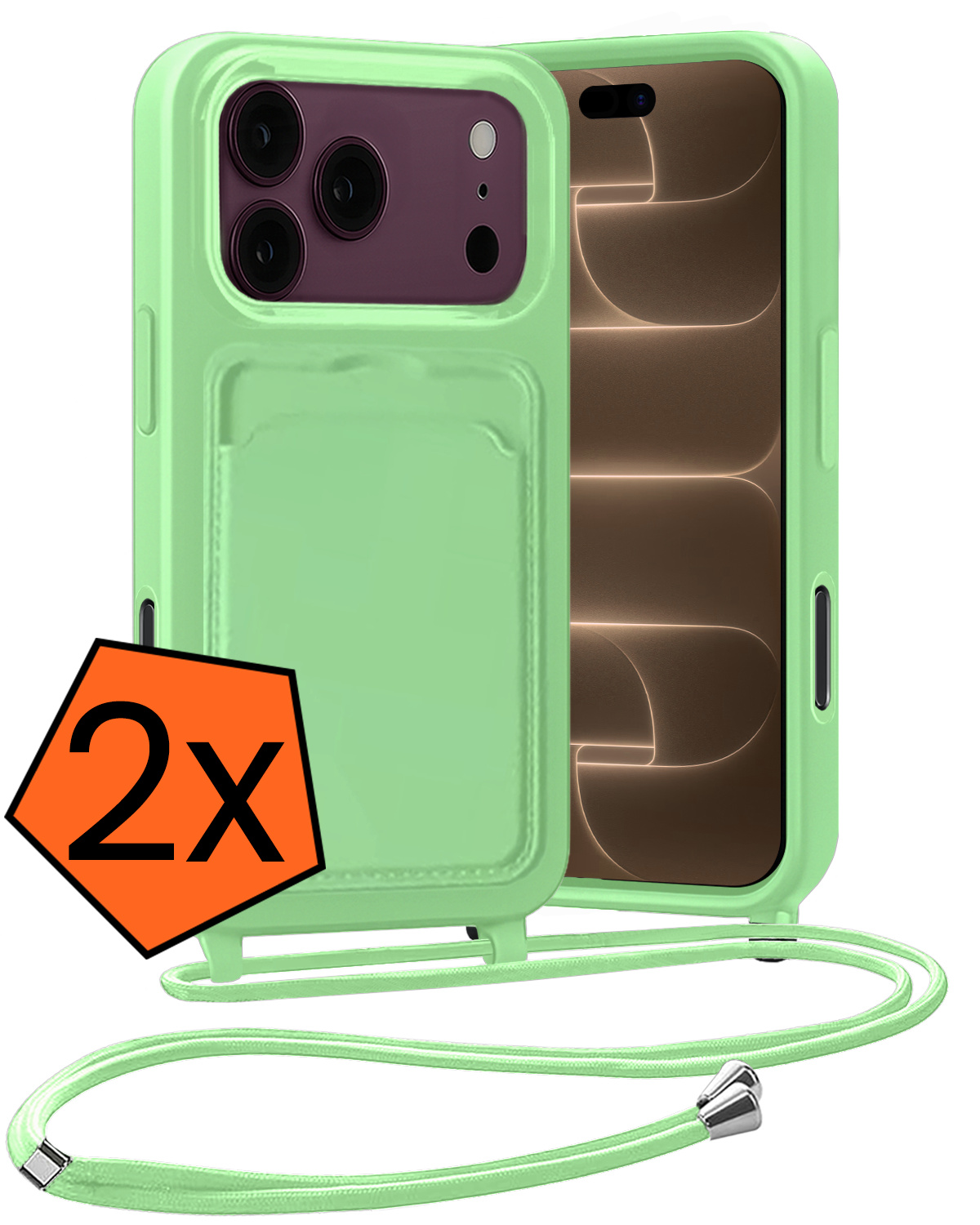 Nomfy Nomfy iPhone 18 Pro Hoesje Pashouder met Koord - Groen - 2 PACK