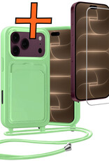 Nomfy Nomfy iPhone 18 Pro Hoesje Pashouder met Koord Met Screenprotector - Groen