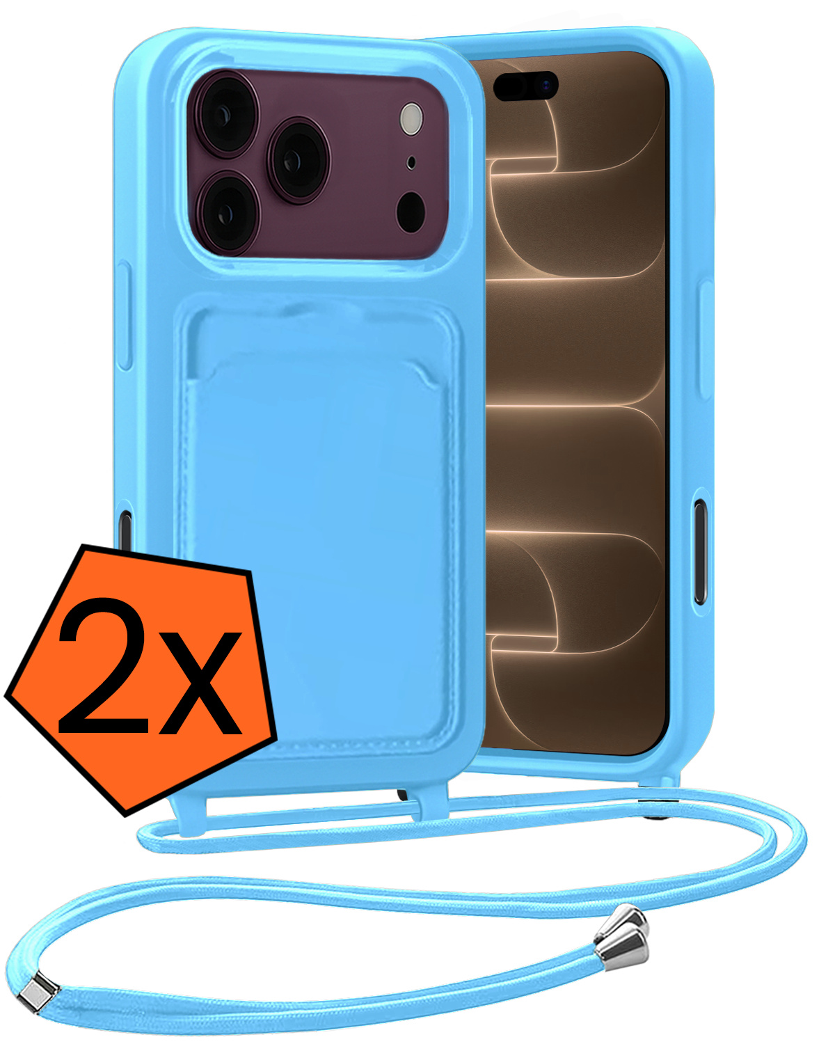 Nomfy Nomfy iPhone 18 Pro Hoesje Pashouder met Koord - Lichtblauw - 2 PACK