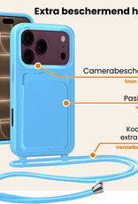 Nomfy Nomfy iPhone 18 Pro Hoesje Pashouder met Koord Met 2x Screenprotector - Lichtblauw