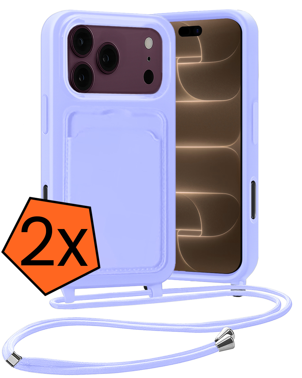 Nomfy Nomfy iPhone 18 Pro Hoesje Pashouder met Koord - Lila - 2 PACK