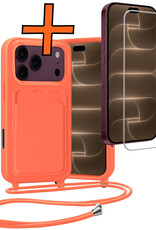 Nomfy Nomfy iPhone 18 Pro Hoesje Pashouder met Koord Met Screenprotector - Papaya