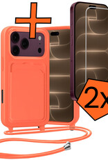 Nomfy Nomfy iPhone 18 Pro Hoesje Pashouder met Koord Met 2x Screenprotector - Papaya