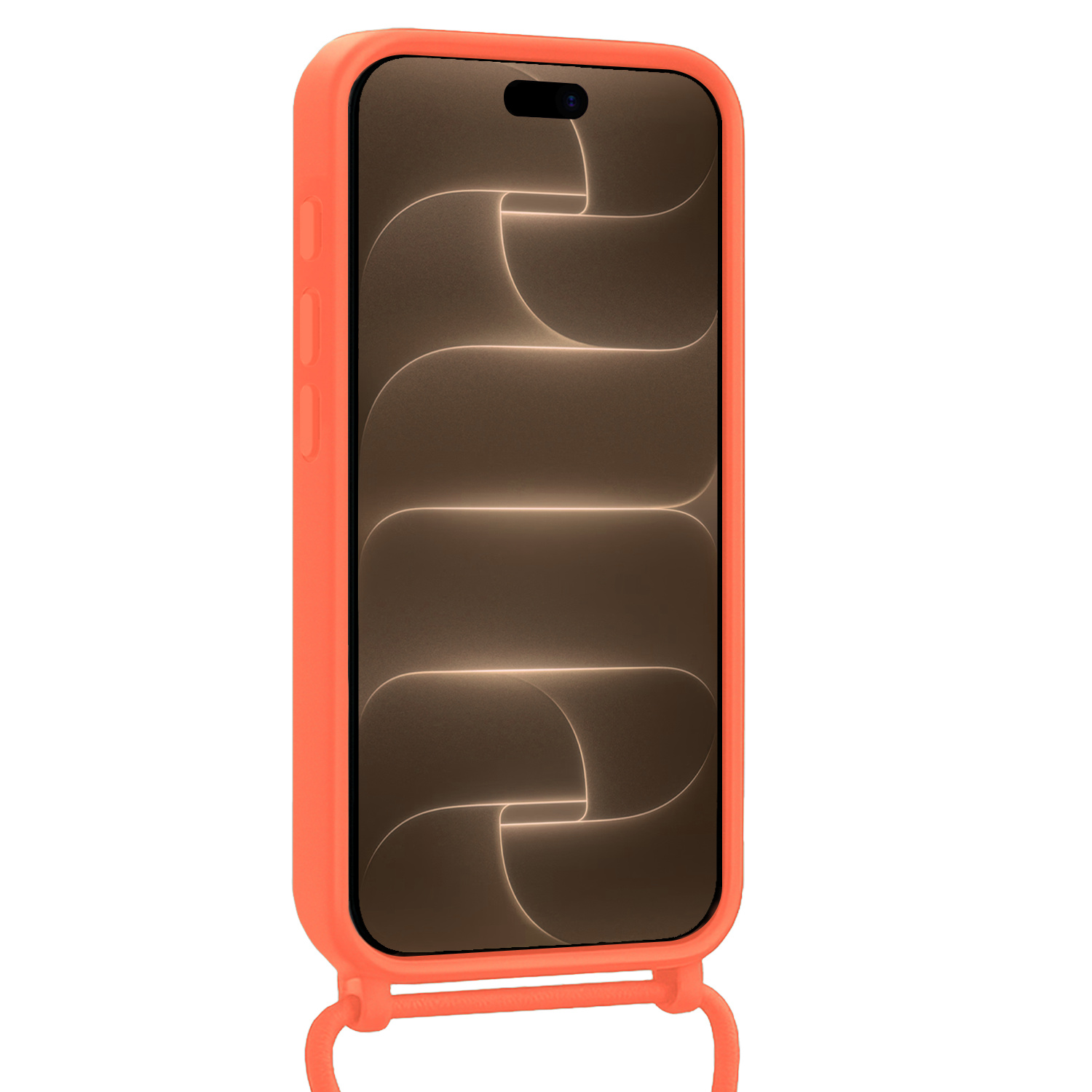 Nomfy Nomfy iPhone 18 Pro Hoesje Pashouder met Koord Met 2x Screenprotector - Papaya