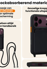 Nomfy Nomfy iPhone 18 Pro Hoesje Pashouder met Koord Met Screenprotector - Zwart