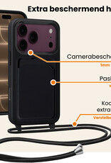 Nomfy Nomfy iPhone 18 Pro Hoesje Pashouder met Koord Met 2x Screenprotector - Zwart