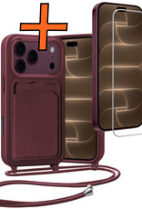 Nomfy Nomfy iPhone 18 Pro Max Hoesje Pashouder met Koord Met Screenprotector - Aubergine