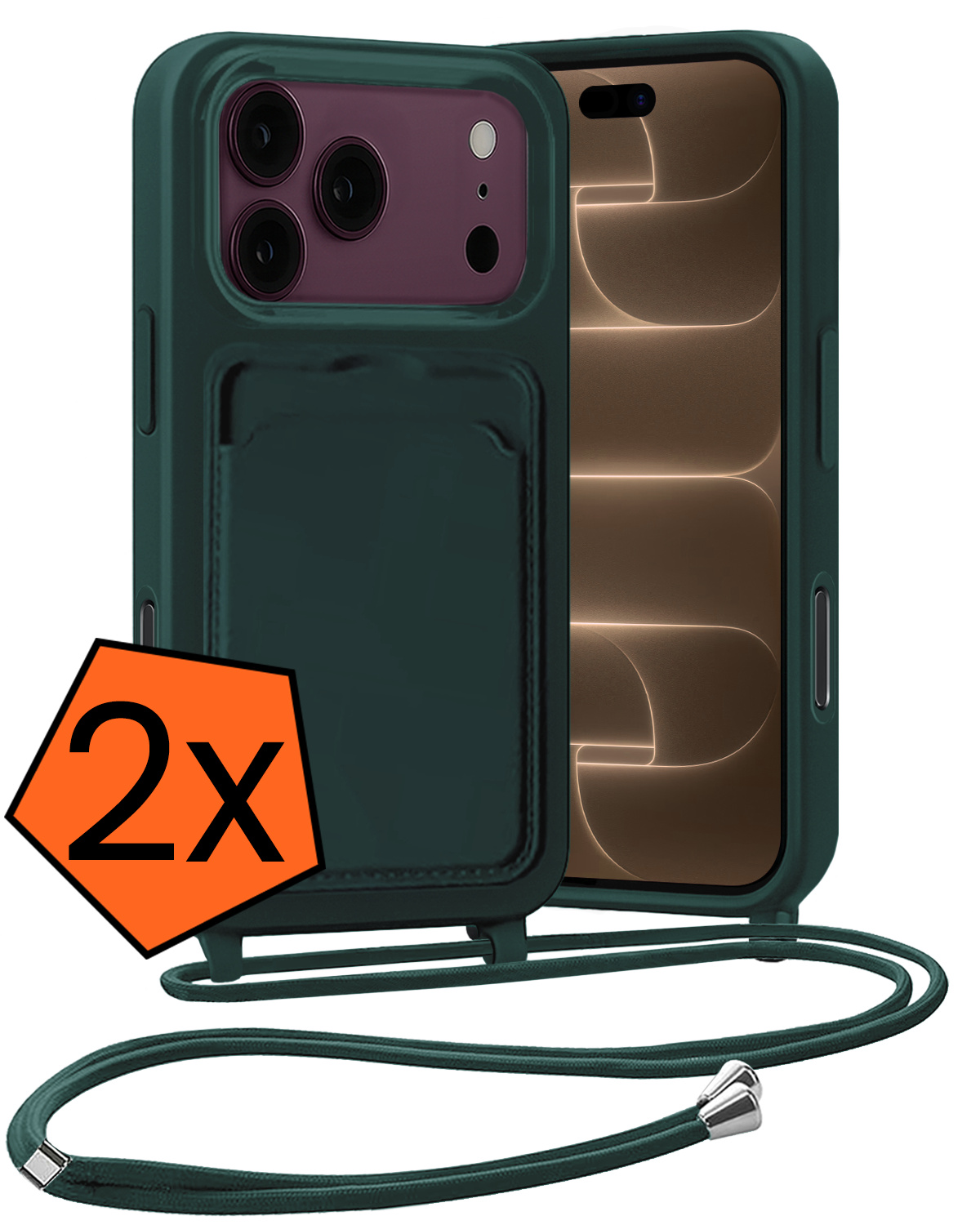 Nomfy Nomfy iPhone 18 Pro Max Hoesje Pashouder met Koord - Donkergroen - 2 PACK