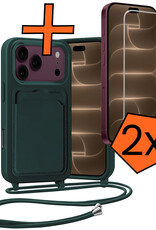Nomfy Nomfy iPhone 18 Pro Max Hoesje Pashouder met Koord Met 2x Screenprotector - Donkergroen