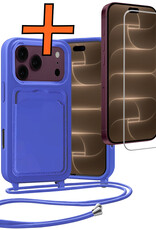 Nomfy Nomfy iPhone 18 Pro Max Hoesje Pashouder met Koord Met Screenprotector - Fel Blauw