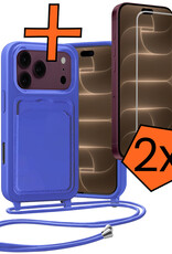 Nomfy Nomfy iPhone 18 Pro Max Hoesje Pashouder met Koord Met 2x Screenprotector - Fel Blauw