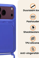 Nomfy Nomfy iPhone 18 Pro Max Hoesje Pashouder met Koord Met 2x Screenprotector - Fel Blauw