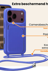 Nomfy Nomfy iPhone 18 Pro Max Hoesje Pashouder met Koord Met 2x Screenprotector - Fel Blauw