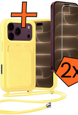 Nomfy Nomfy iPhone 18 Pro Max Hoesje Pashouder met Koord Met 2x Screenprotector - Geel