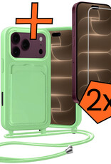 Nomfy Nomfy iPhone 18 Pro Max Hoesje Pashouder met Koord Met 2x Screenprotector - Groen