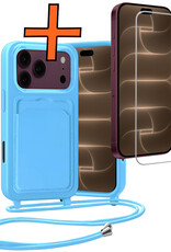 Nomfy Nomfy iPhone 18 Pro Max Hoesje Pashouder met Koord Met Screenprotector - Lichtblauw