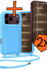Nomfy Nomfy iPhone 18 Pro Max Hoesje Pashouder met Koord Met 2x Screenprotector - Lichtblauw