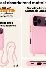 Nomfy Nomfy iPhone 18 Pro Max Hoesje Pashouder met Koord Met Screenprotector - Lichtroze