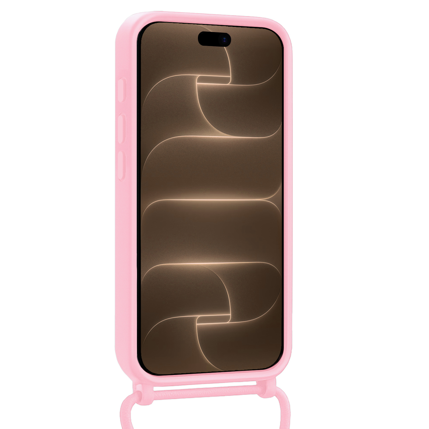 Nomfy Nomfy iPhone 18 Pro Max Hoesje Pashouder met Koord Met Screenprotector - Lichtroze