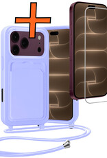 Nomfy Nomfy iPhone 18 Pro Max Hoesje Pashouder met Koord Met Screenprotector - Lila