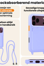 Nomfy Nomfy iPhone 18 Pro Max Hoesje Pashouder met Koord Met Screenprotector - Lila