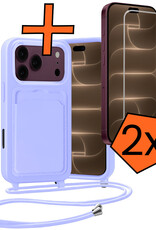Nomfy Nomfy iPhone 18 Pro Max Hoesje Pashouder met Koord Met 2x Screenprotector - Lila