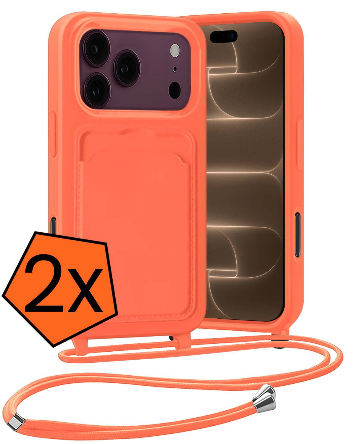 Nomfy Nomfy iPhone 18 Pro Max Hoesje Pashouder met Koord - Papaya - 2 PACK
