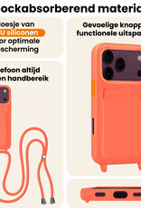 Nomfy Nomfy iPhone 18 Pro Max Hoesje Pashouder met Koord Met 2x Screenprotector - Papaya