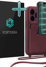 Forterra Forterra iPhone 18 Pro Hoesje Pashouder met Koord Met Screenprotector - Aubergine