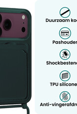 Forterra Forterra iPhone 18 Pro Hoesje Pashouder met Koord Met Screenprotector - Donkergroen