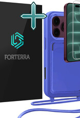Forterra Forterra iPhone 18 Pro Hoesje Pashouder met Koord Met Screenprotector - Fel Blauw
